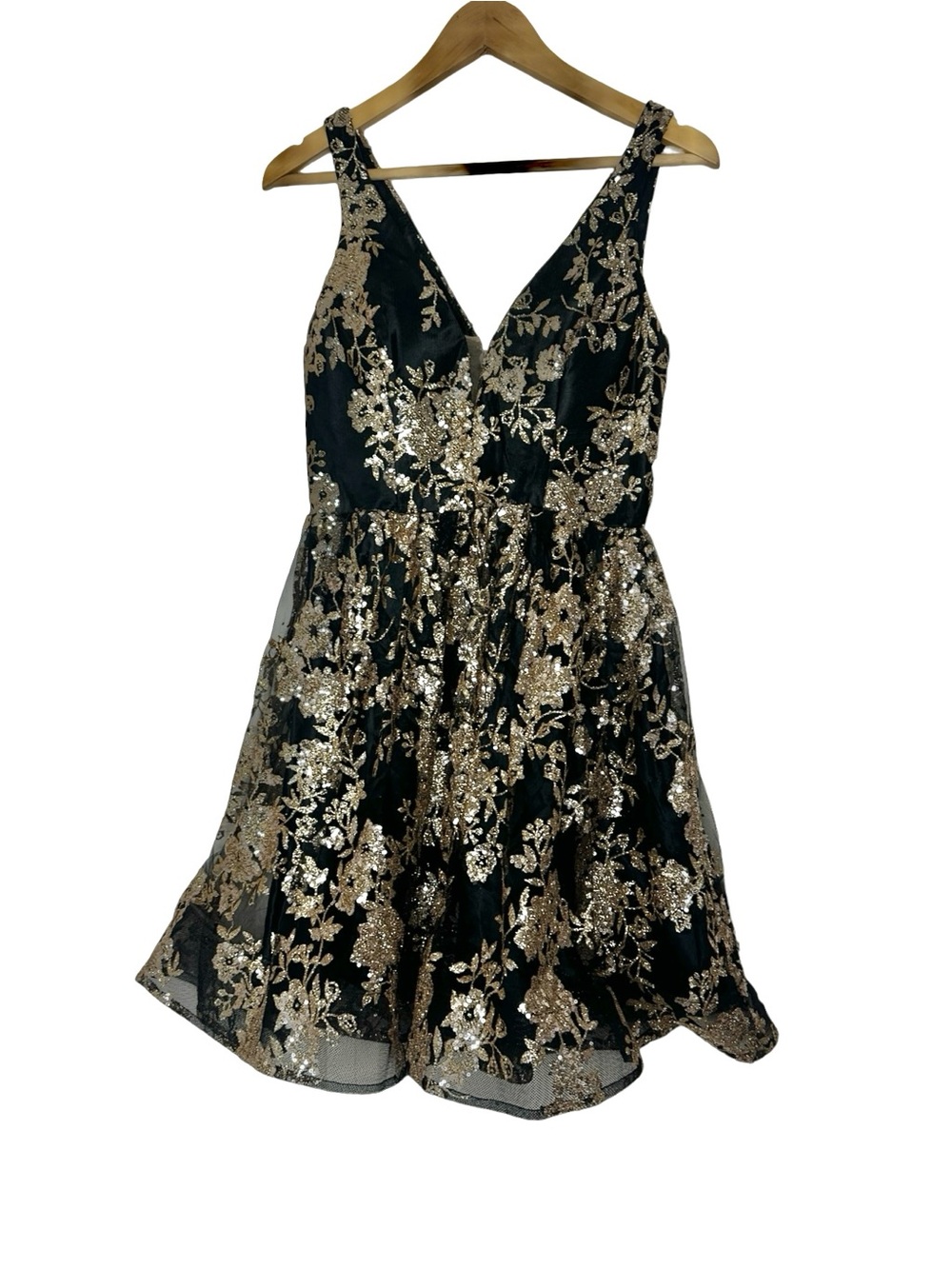 NWT Altar'd State Black Gold Sequin Floral Tulle Party Homecoming Dress S